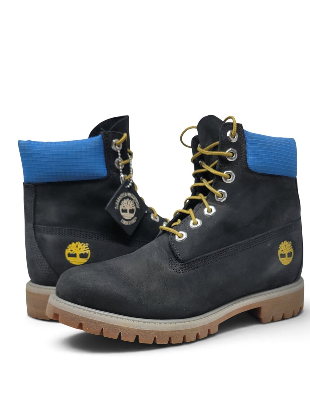 Timberland Men's Black Blue Leather Waterproof Boots Style A5NYZ Size 8